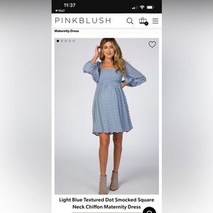 Light Blue Textured Dot Smocked Square Neck Chiffon Maternity Dress Small